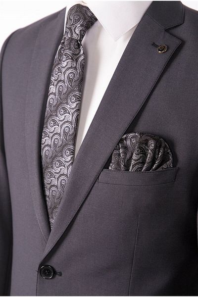 PR PACO ROMANO ART OF FASHİON Men's Slim Fit Mono Collar Smoked Striped Suit