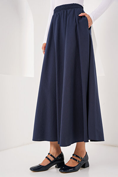 Bigdart تنورة نسائية طويلة باللون الأزرق الداكن 8024 - تفاصيل الجيب