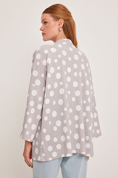 Bigdart Women's Gray White Polka Dot Knitted Kimono 5862
