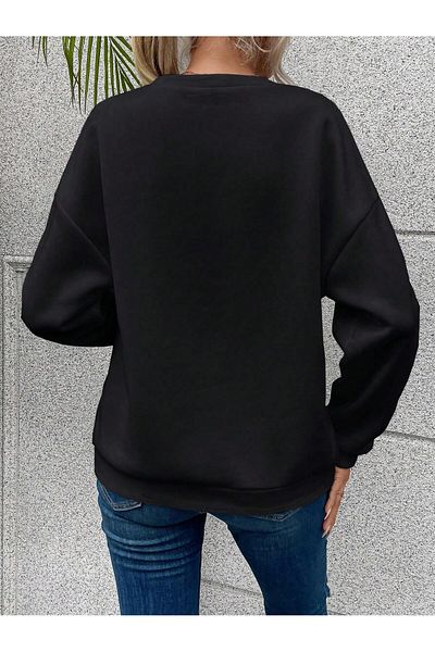 Deocept Women's Design Printed Oversize Crew Neck Sweatshirt