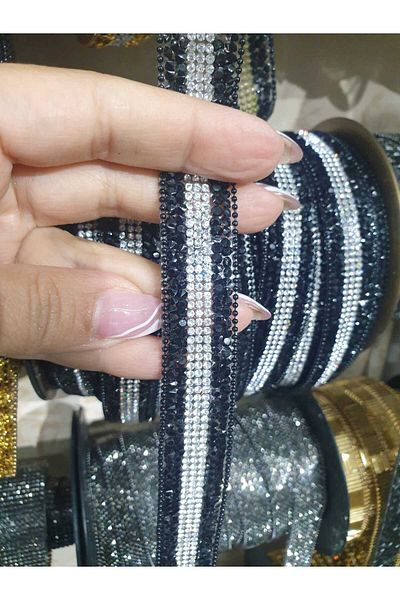 ESRA ŞELEM Iron-On Stoned Two Colors Black Silver Decorative Strip Accessory Clothing Hobby Sconce