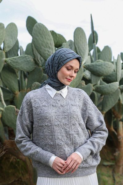 İpekhan Μαλακό κασκόλ Evoline Pattern Σκούρο Γκρι 1168-07