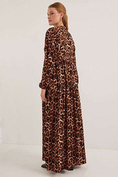 Bigdart Kadın Kahverengi Bej Viskon Tesettür Elbise 2423