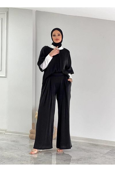 Cardella Camellia Viscose Satin Shiny Double Set - Pleat Detailed Hijab Compatible Set