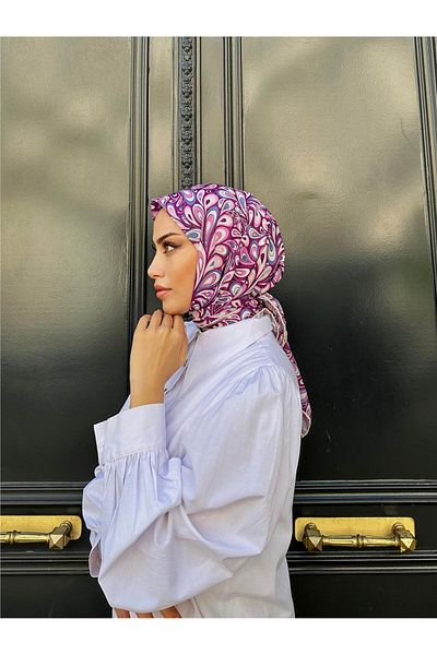 İpekhan Relax Ebruli Soft Scarf Dark Pink 1147-07
