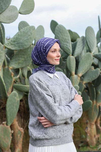 İpekhan Evoline Σχέδιο Μαλακό Μαντήλι Γκρι Μωβ 1168-14