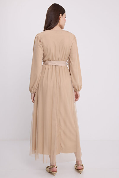 Bigdart Rochie de damă, bej, cu guler dublu, din tul din șifon 2484