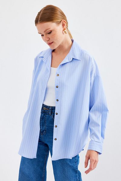 Bigdart 20208 Blue Striped Oversize Long Shirt