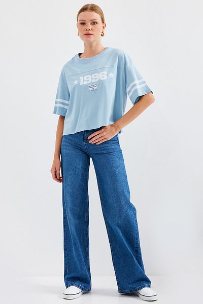 Bigdart 4322 Τυπωμένο - Μπλε Oversize Basic T-Shirt