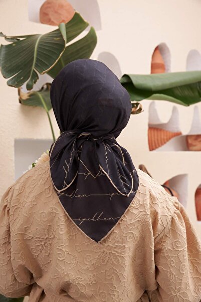 İpekhan Σειρά Navy Blue Silkhan Monogram Βαμβακερό κασκόλ βισκόζης 1118-01