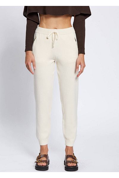 Knitss Merino Wool Blended Ecru Knitwear Trousers