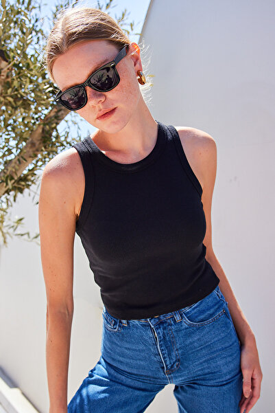 Bigdart 917 Bisiklet Yaka Fitilli Kolsuz Bluz - Siyah