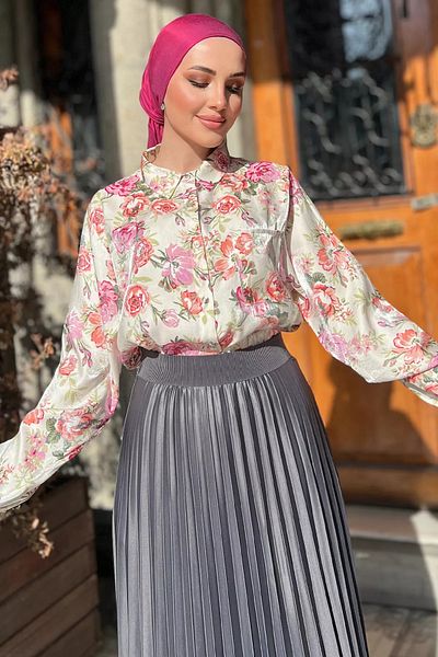 julude Kremgül Dried Single Pocket Floral μοτίβο Hijab γυναικείο πουκάμισο