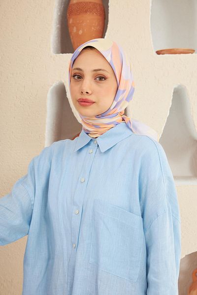İpekhan Νέο Twist Pattern Βαμβακερό κασκόλ βισκόζης λιλά σολομός 1133-08