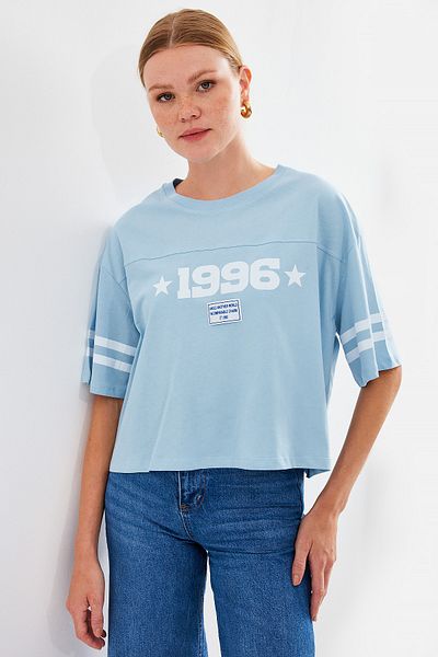 Bigdart 4322 Τυπωμένο - Μπλε Oversize Basic T-Shirt