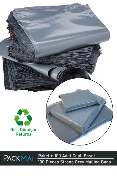 PackMai 30x38 Cm Cepli Gri Kargo Poşeti-100'lü Paket, E-ticaret Ve Kargo Için Sağlam-suya Dayanıklı