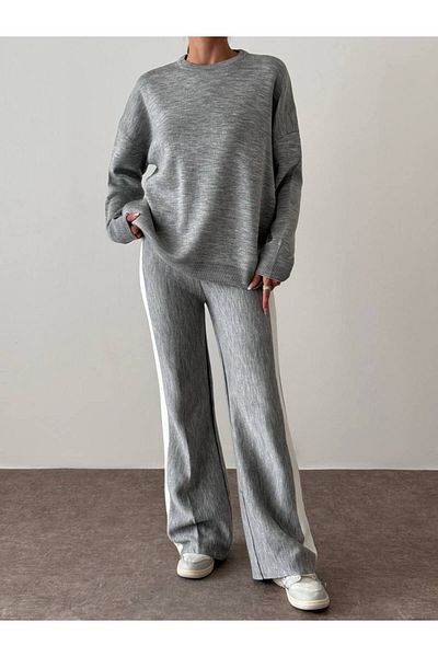 My Blog Gray Helga Trousers Striped Knitwear Set