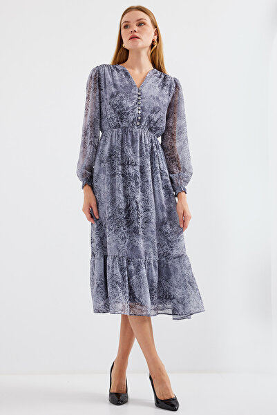 Bigdart Gray 2137 Patterned Chiffon Dress