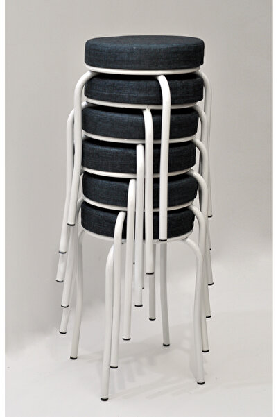 TABURECİM Tabure (6 ADET) Beyaz Ayaklı, Mina Kumaş, Metal Ahtapot Ayak Aygl-289