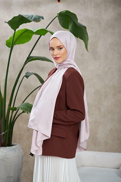 İpekhan Line Leola Pattern Silky Jacquard Shawl Silver 9009-02