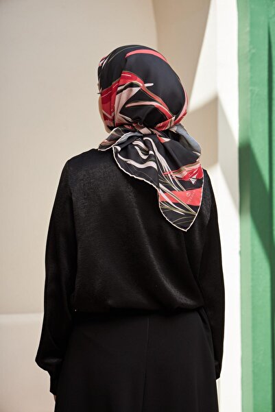 İpekhan Φουλάρι Lotus Μαύρο Κόκκινο Βαμβακερό Βισκόζη