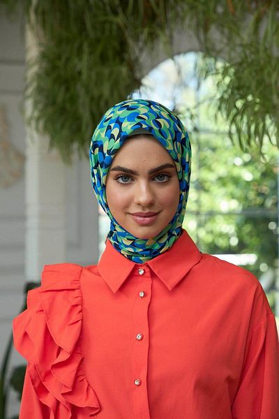 İpekhan Πράσινο Μπλε Μαλακό Κασκόλ Summer Sparkle Collection - 1185-12