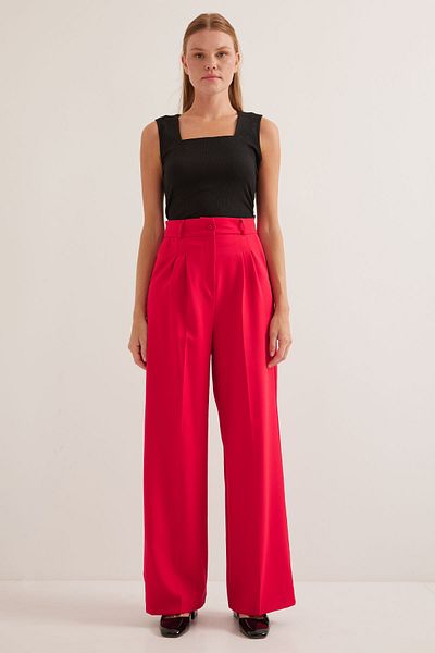 Bigdart Pantaloni roșii largi din material pentru femei 6647