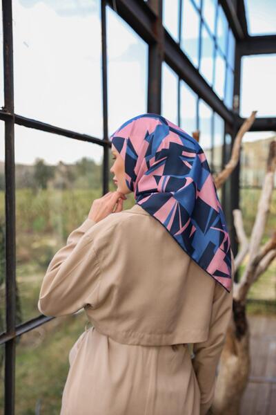 İpekhan Μαλακό κασκόλ με μοτίβο καμβά Ροζ Μπλε 1164-03