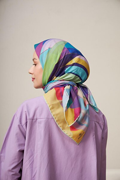 İpekhan Γεωμετρικό μουστάρδα βαμβακερό κασκόλ βισκόζης