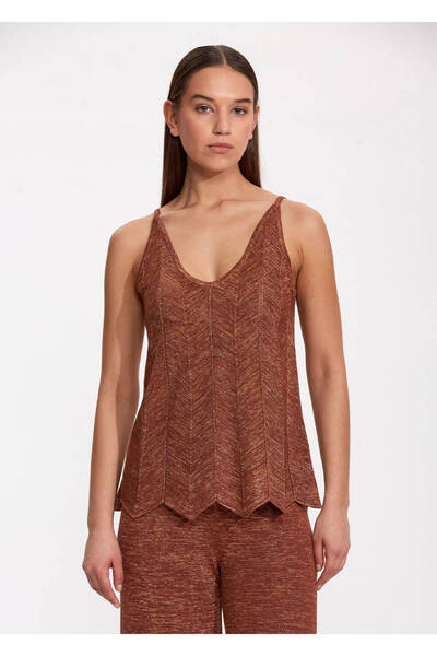 Knitss V-Neck Sleeveless Bronze Knitwear Top