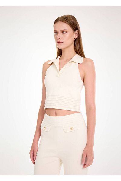 Knitss Πλεκτό μπλουζάκι Polo Neck Ecru Crop