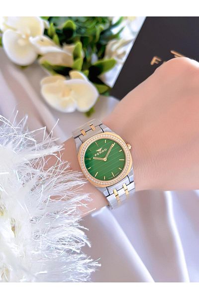 FERRO 3 Atm Water Resistant Steel Cord Women's Wristwatch and Bracelet - Ion Plated Case Bfl21366-D10