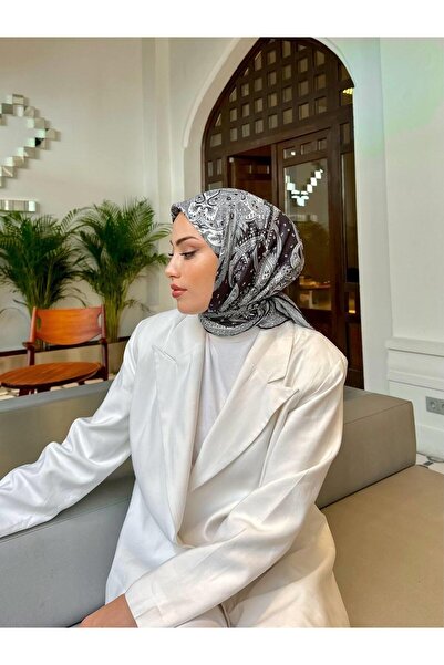 İpekhan Eșarfă din bumbac negru gri din seria etnică İpekhan 1116-16