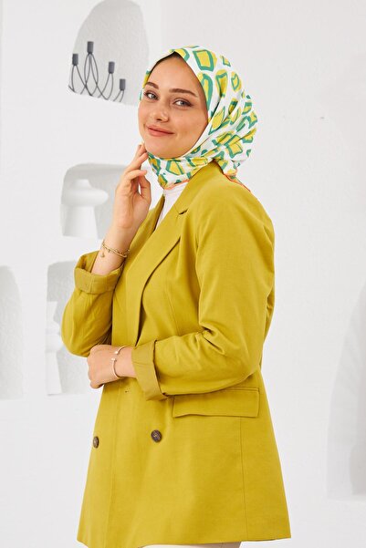 İpekhan Relax Geometric Trapz Soft Scarf Green 1144-06