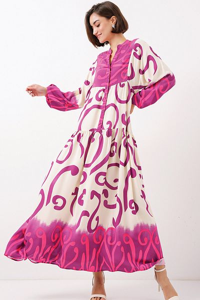 Bigdart Fuchsia Ecru Viscose Women's Hijab Dress - 2423