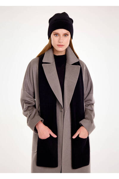 Knitss Essential Cep Detaylı Siyah Kaşmir Atkı