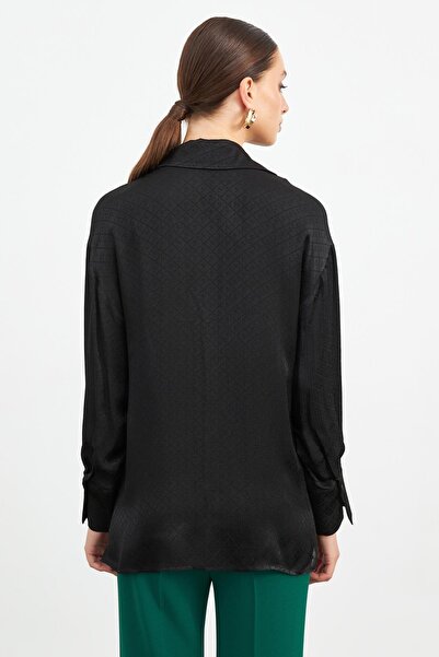 Setre Cămașă neagră cu mânecă lungă, cu guler de cămașă