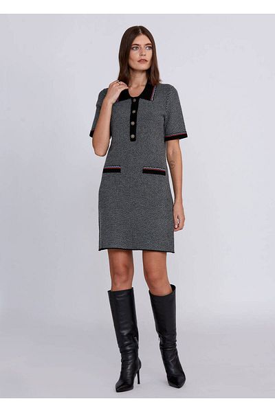 Knitss Wool Blended Stone Buttoned Mini Knitwear Dress