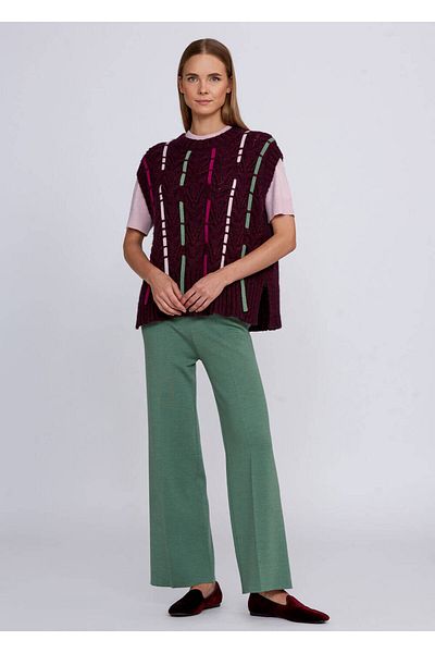Knitss Top din tricotaje burgundy cu detaliu de dungi amestecate de lână