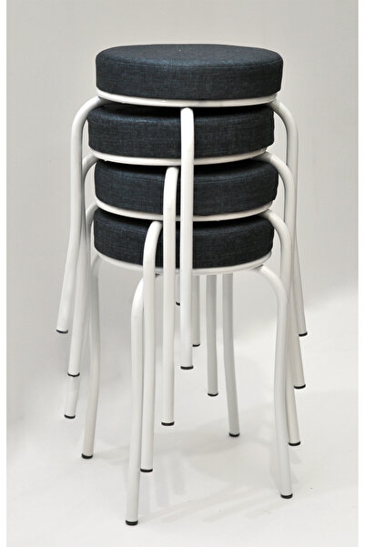 TABURECİM Tabure (4 ADET) Beyaz Ayaklı, Mina Kumaş, Metal Ahtapot Ayak