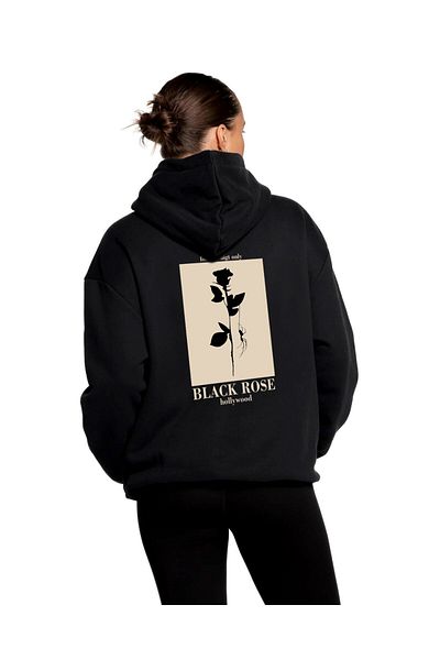 The Champ Clothing Unisex Black Hoodie - Hooded, Polar Black Rose Printed