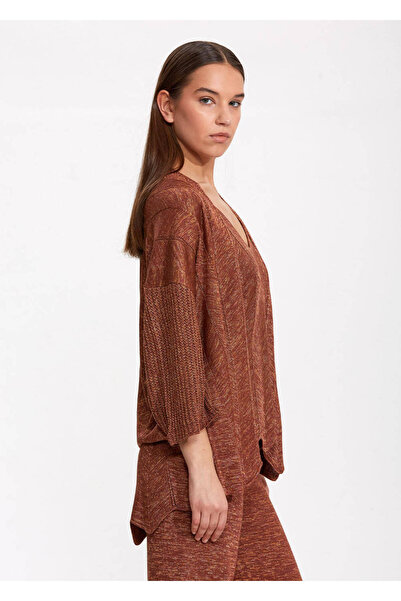 Knitss Openwork Braided Oversize Bronze Knitwear Cardigan