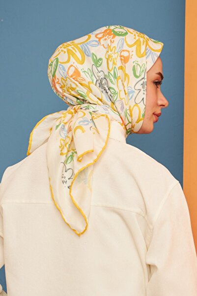 İpekhan Μοντέλο παστέλ κίτρινο βαμβακερό κασκόλ βισκόζης