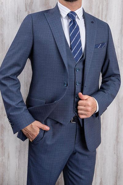 PR PACO ROMANO ART OF FASHİON MEN'S SLIM FIT POINTED COLLAR OPEN NAVY BLUE VEST SUIT