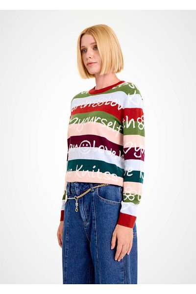 Knitss Tricotaj colorat cu model slogan