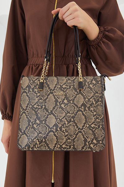 Bigdart Armine Γυναικεία Milk Brown Μαύρη Αλυσίδα λεπτομερή Τσάντα ώμου με λουρί010156
