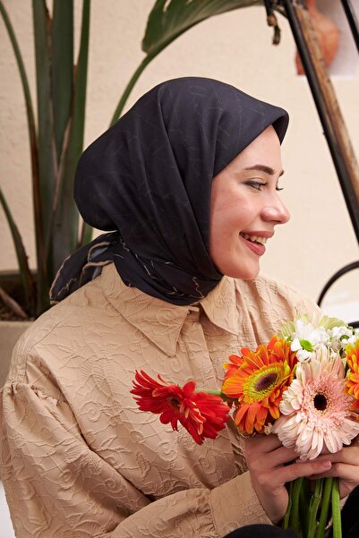 İpekhan Σειρά Navy Blue Silkhan Monogram Βαμβακερό κασκόλ βισκόζης 1118-01