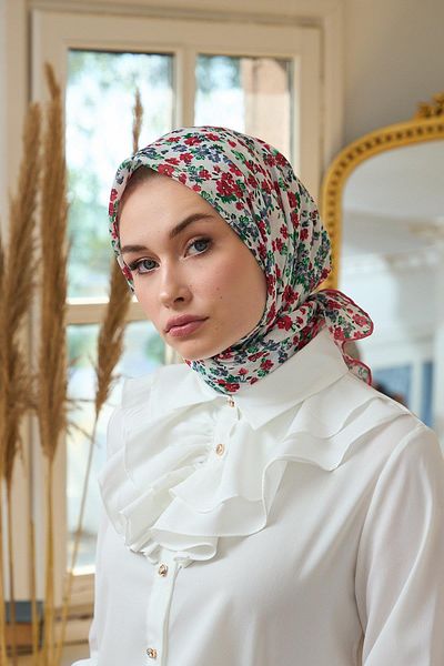 İpekhan Yaz Işıltısı Koleksiyonu Soft Eşarp Beyaz Kırmızı 1191-13