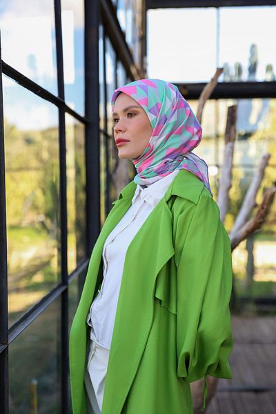 İpekhan Μαλακό κασκόλ Triano Pattern Water Green Pink 1171-05
