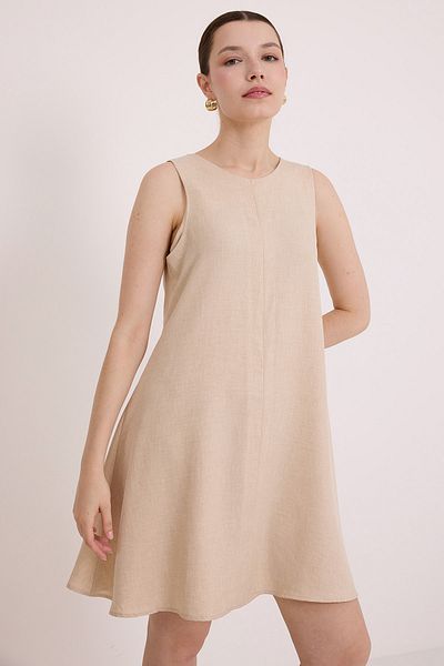 Bigdart Women's Beige Mini Linen Dress 2491